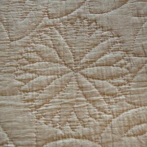 Vintage Hand Quilted Wholecloth Floral Medallion Cream Quilt Pink Satin Trim